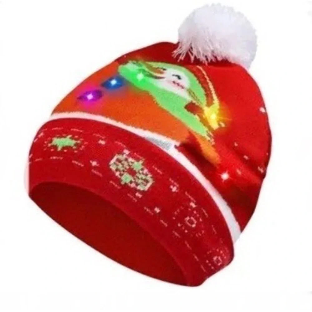 Gorro De Punto Navideño Con Luces LED Unisex 3 Modos De Iluminación Paquete De 4